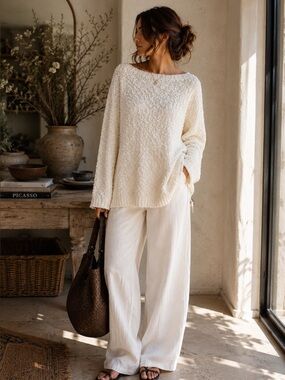 Vintage Susan Ess Cream Textured Bouclé Sweater – Size L